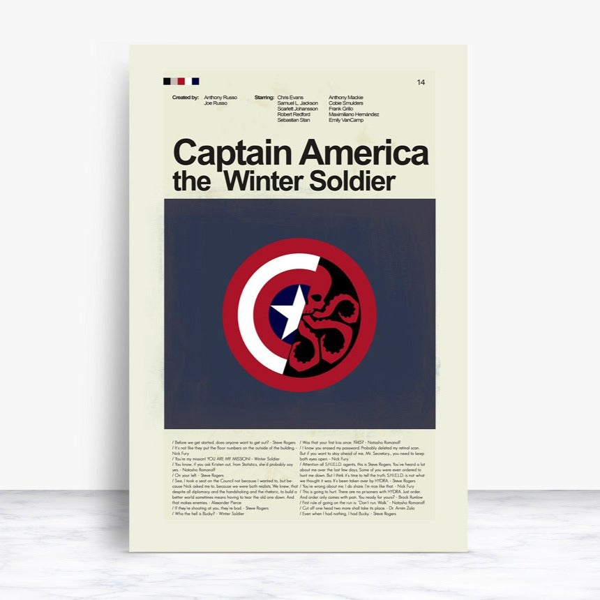 Captain America: The Winter Soldier Inspired Mid-Century Modern Print | 12"x18" or 18"x24" Print only
