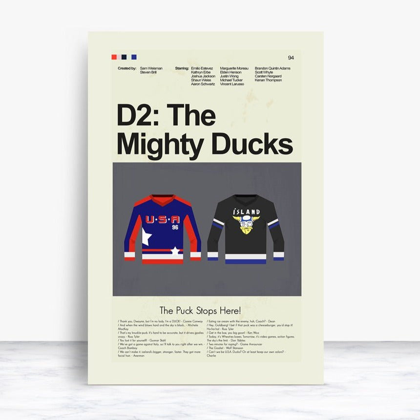D2: The Mighty Ducks Inspired Mid-Century Modern Print | 12"x18" or 18"x24" Print only