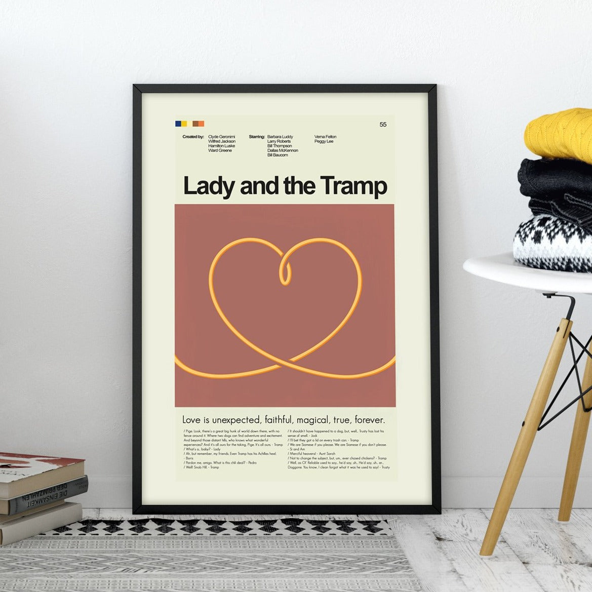 Lady and the Tramp Inspired Mid-Century Modern Print | 12"x18" or 18"x24" Print only