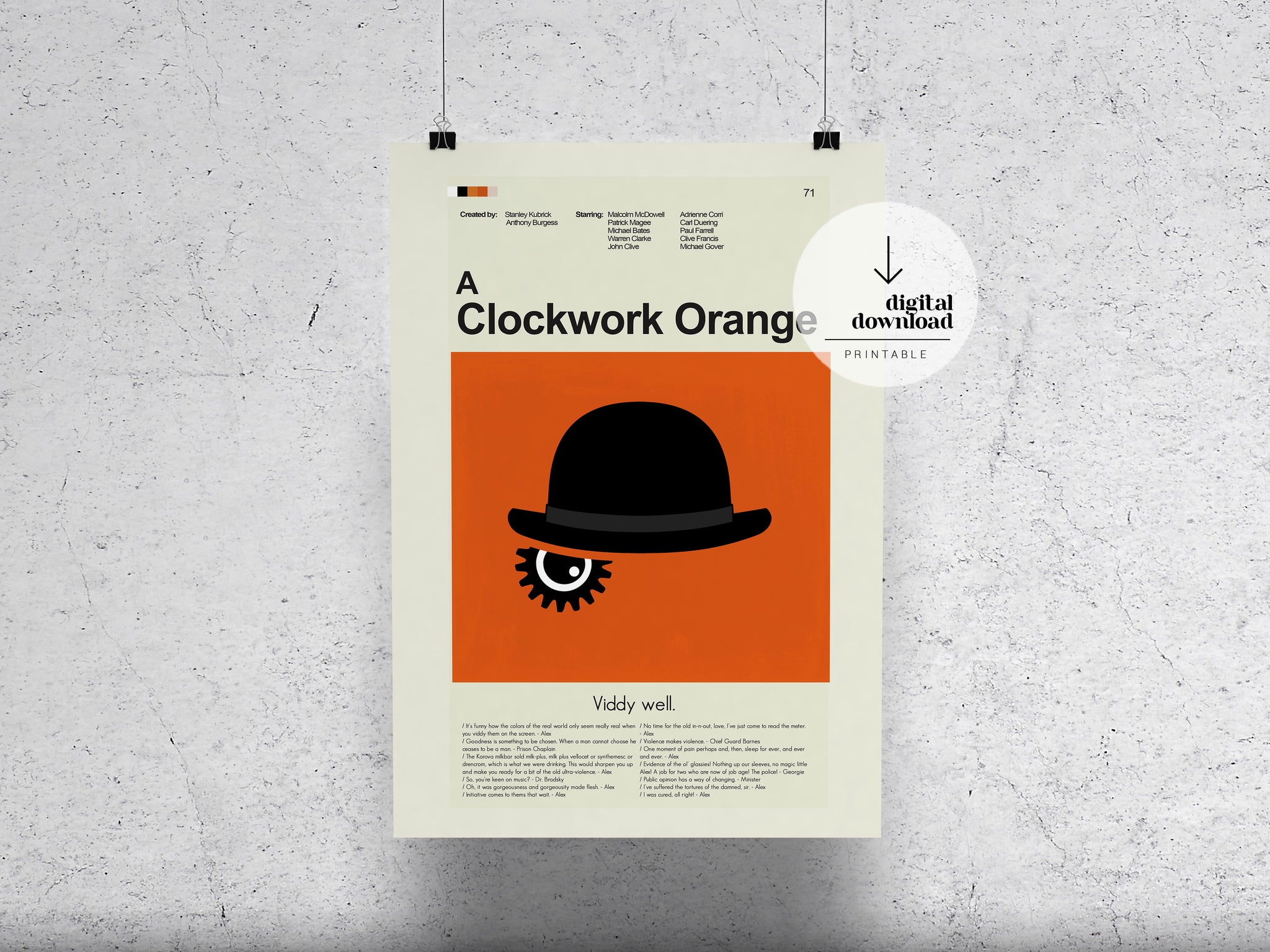 A Clockwork Orange | DIGITAL ARTWORK DOWNLOAD | PrintsandgiggIes