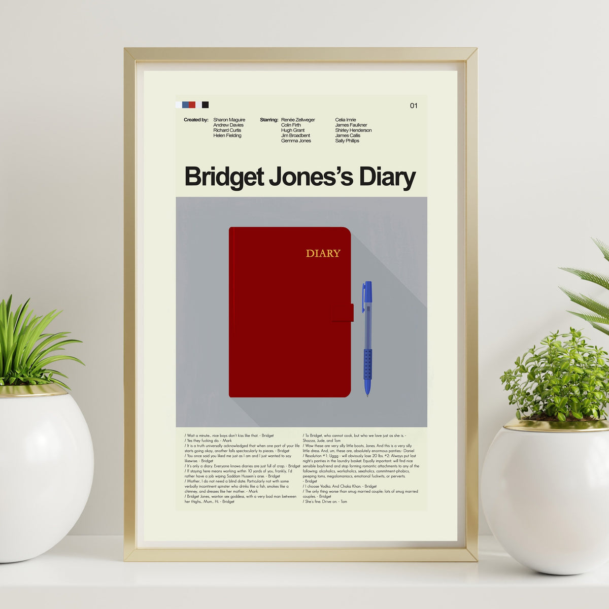 Bridget Jones's Diary - Red Diary with Blue Pen  | 12"x18" or 18"x24" Print only