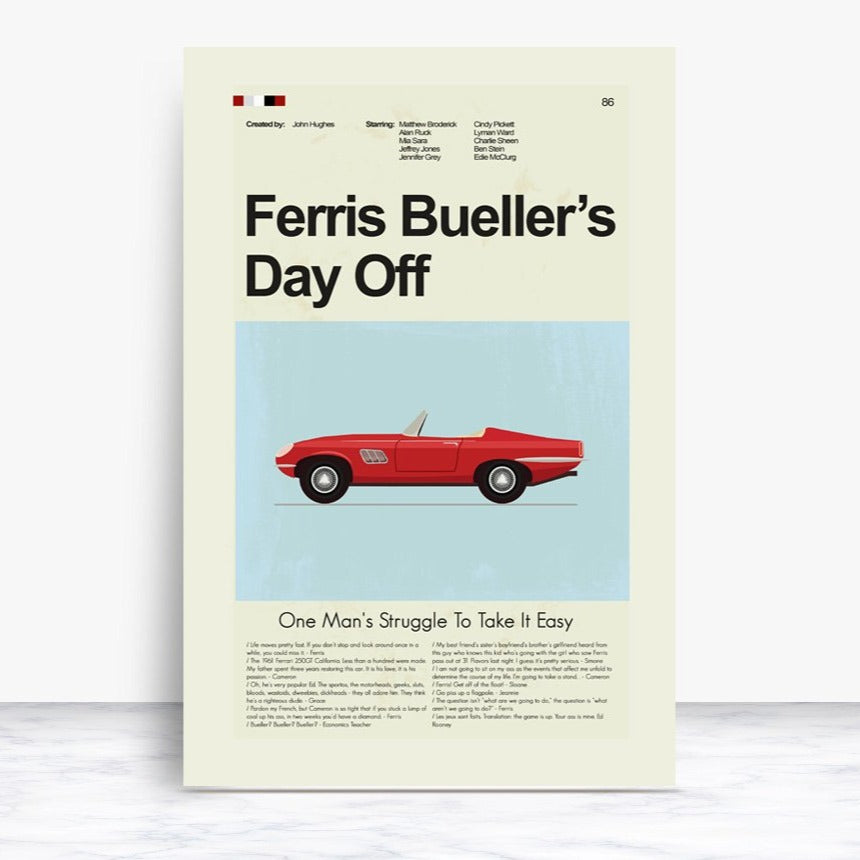 Ferris Bueller's Day Off Inspired Mid-Century Modern Print | 12"x18" or 18"x24" Print only