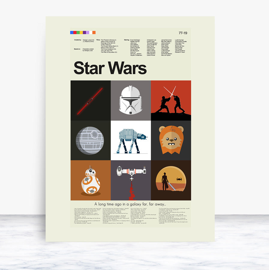 Star Wars - Episode I-IX Mid-Century Modern Print LARGE | 18"x24" Print only